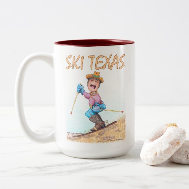Ski Texas  Two-Tone Coffee Mug (With Donut)