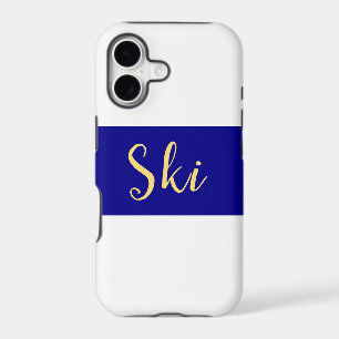 SKI Text Sporty Royal Blue White Winter Stripes