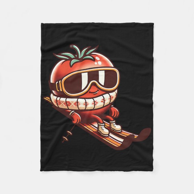 Ski Tomato With Goggles Cute Apres Ski Mountain  Fleece Blanket (Front)