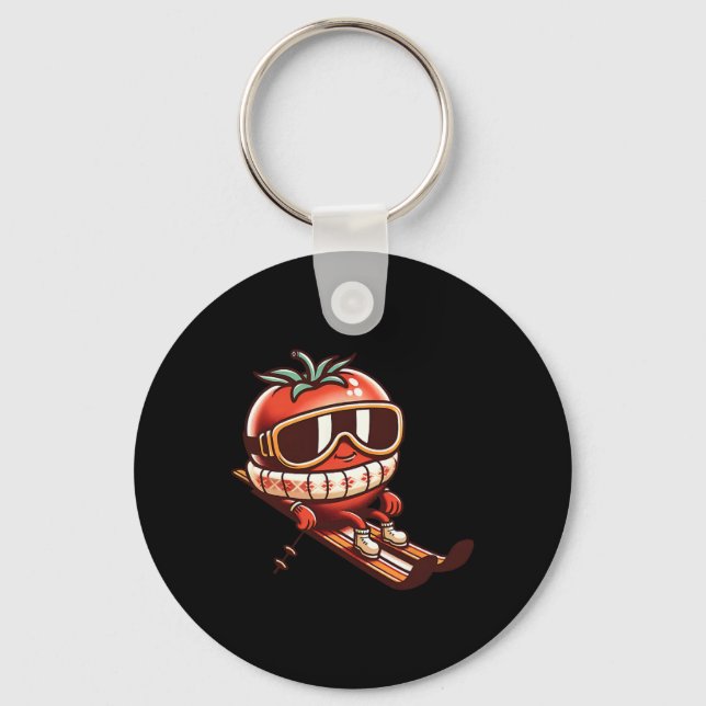 Ski Tomato With Goggles Cute Apres Ski Mountain  Key Ring (Front)