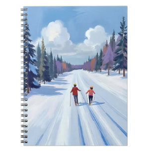 Ski Trail Mountain Skiing Watercolor Winter Notebook