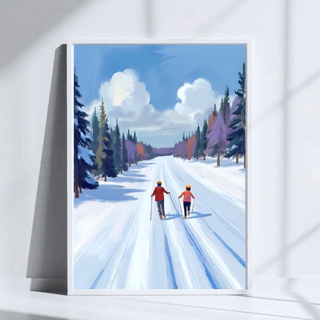 Ski Trail | Mountain Skiing Watercolor Winter Poster (Creator Uploaded)