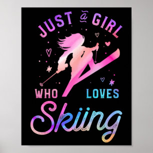 Ski Trip Skiing Watercolor Girl Poster