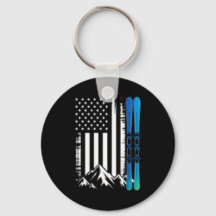 Ski usa american flag winter sport skier skiing key ring