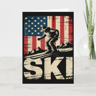 Ski usa flag winter sport skier american flag card
