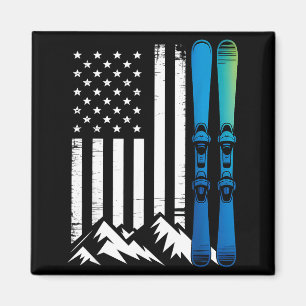 Ski usa flag winter sport skier american flag magnet