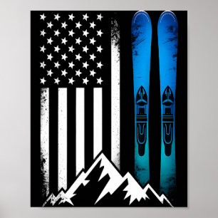 Ski usa flag winter sport skier american flag poster
