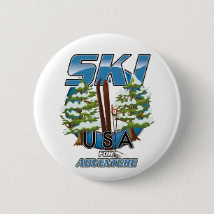 Ski USA For adventure logo. 6 Cm Round Badge