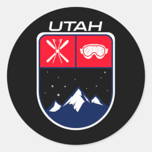 Ski Utah Mountain Skiing Trail Skier Goggle Pole J Classic Round Sticker