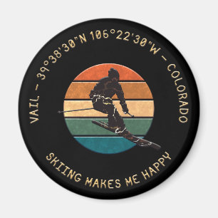Ski Vail, Colorado - Man Skier Golden Text Magnet