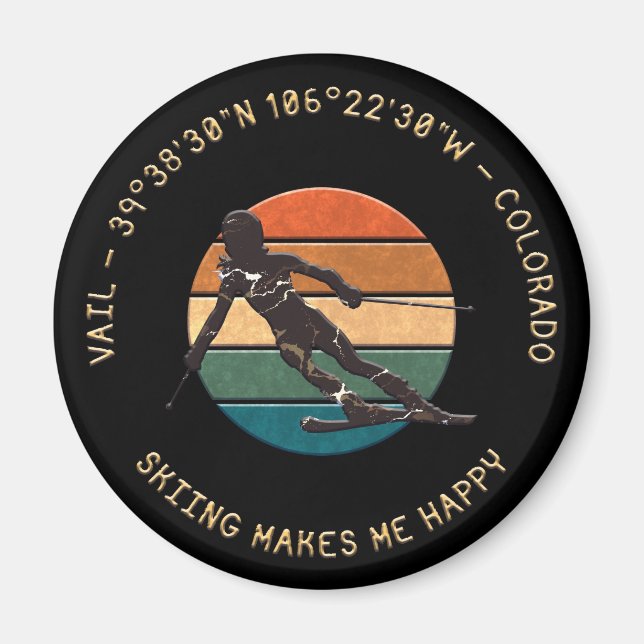 Ski Vail, Colorado - Woman Skier, Golden Text Magnet (Front)