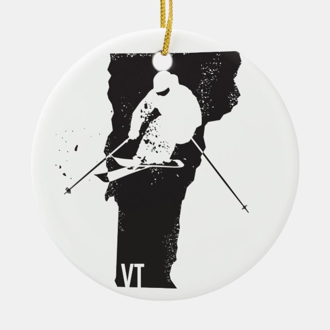 Ski Vermont Ceramic Tree Decoration (Front)