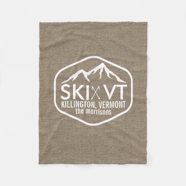 Ski Vermont Killington Stowe Stratton Burlap Fleece Blanket (Front)