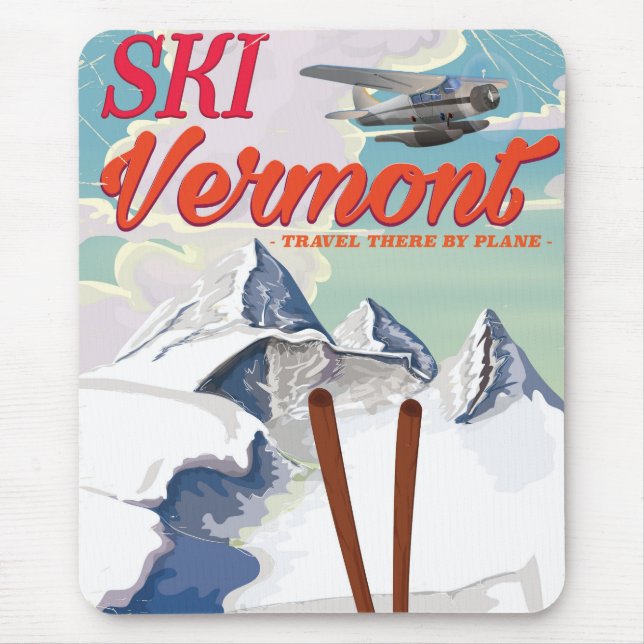 Ski Vermont retro vacation poster Mouse Pad (Front)