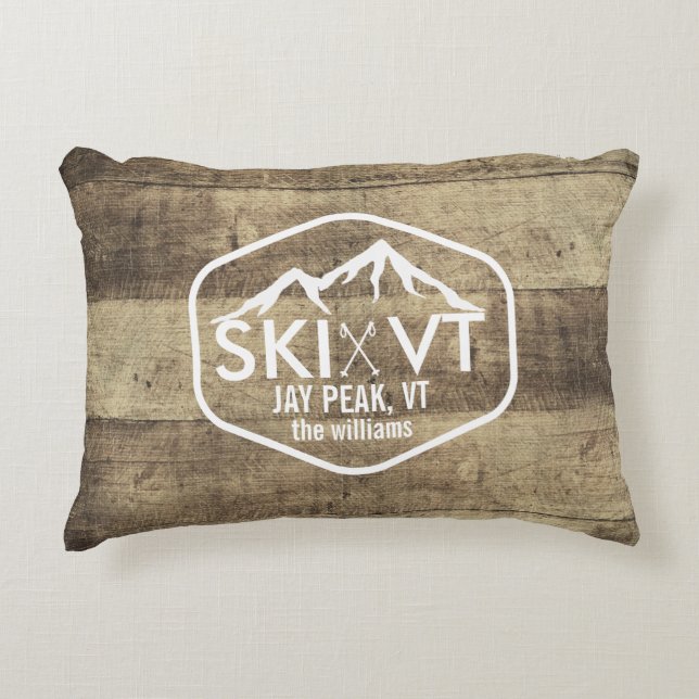 Ski Vermont Rustic Jay Peak Stowe Killington Wood Decorative Cushion (Front)
