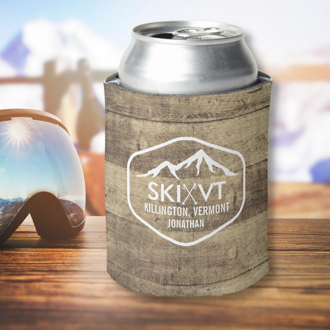 Ski Vermont Rustic Killington Stowe Stratton Wood Can Cooler (Creator Uploaded)