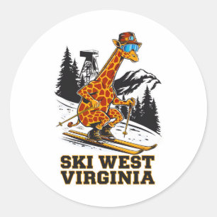 Ski West Virginia Fun Graphic Skiing Giraffe Classic Round Sticker