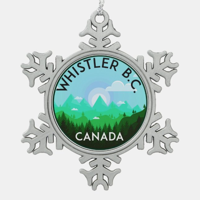 Ski Whistler British Columbia Canada Skiing Snowflake Pewter Christmas Ornament (Front)