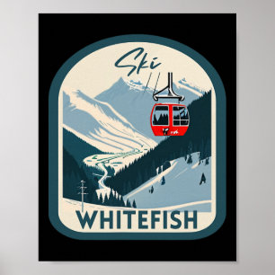 Ski Whitefish Retro Vintage Style Whitefish Skiing Poster