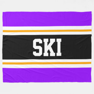 SKI Wide Bright Purple Black Yellow Racing Stripes Fleece Blanket