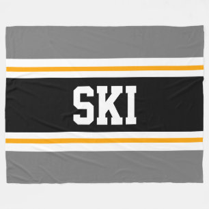 SKI Wide Sporty Grey Black Yellow Racing Stripes Fleece Blanket