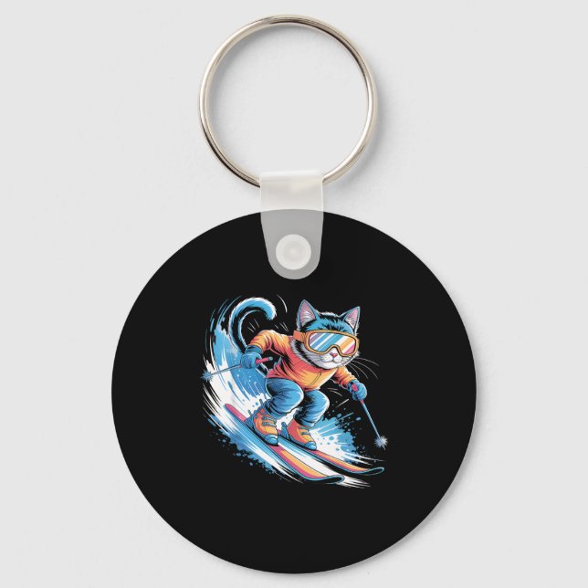 Ski winter sport skier funny skiing cat  key ring (Front)