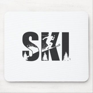 Ski Winter Sports Enthusiasts Kiing With Mountain  Mouse Pad