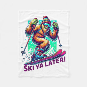 Ski ya later! - fun skiing bigfoot winter sports fleece blanket