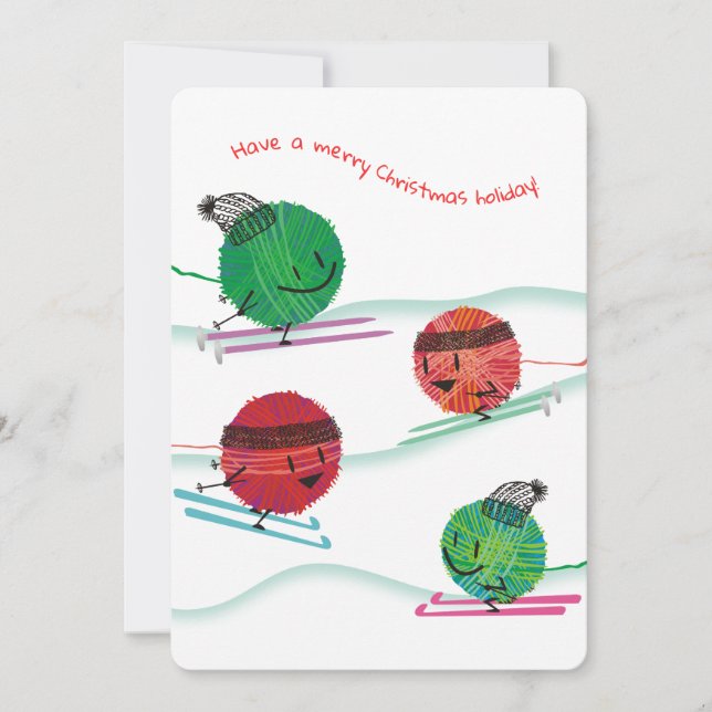 Ski yarn knitting needles crochet Christmas card (Front)