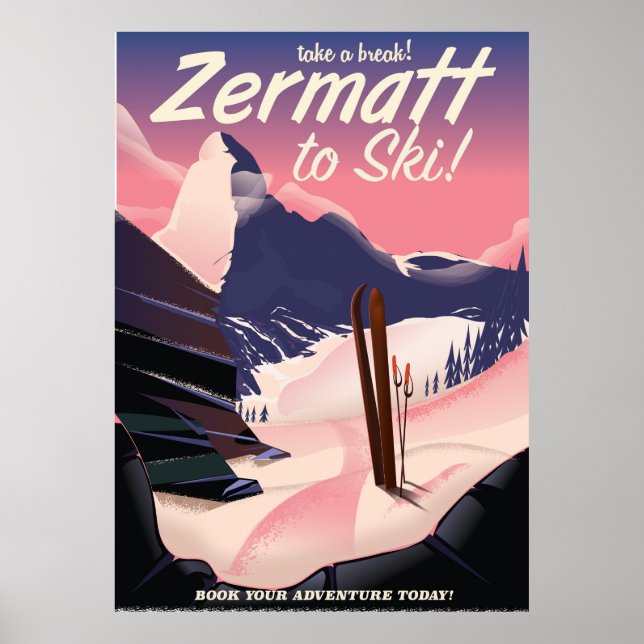 Ski Zermatt retro vacation poster (Front)