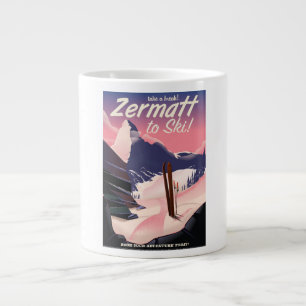 Ski Zermatt retro vacation poster Large Coffee Mug