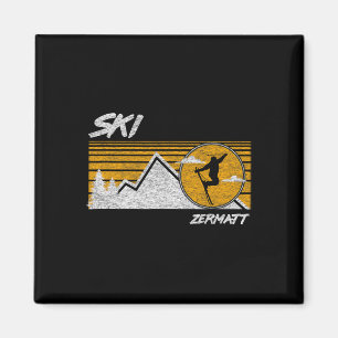 Ski Zermatt Switzerland Retro Skiing Tee Magnet