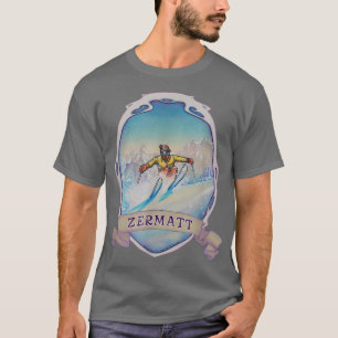 Ski Zermatt, Switzerland Vintage Snow Skiing Vacat T-Shirt