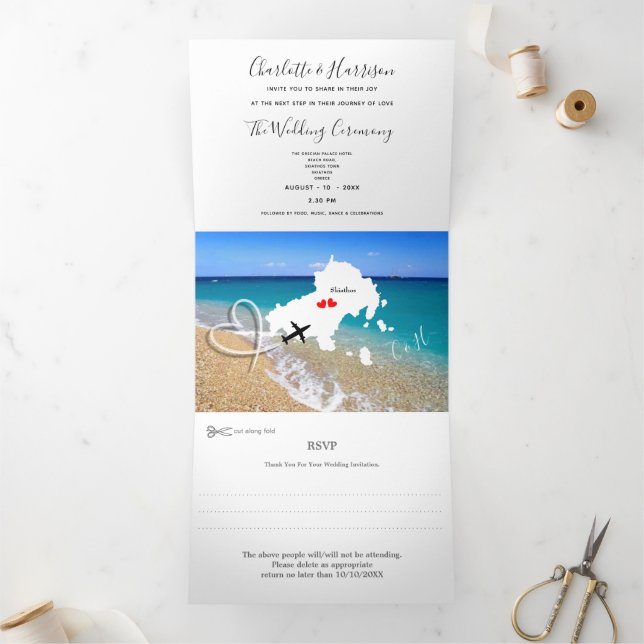Skiathos Greek Destination Wedding Photo Tri-Fold Invitation (Inside)