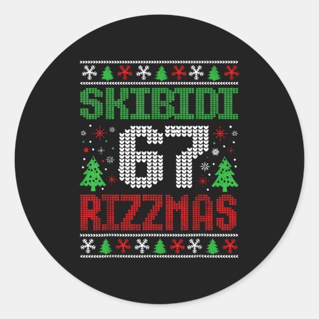 Skibidi 67 Rizzmas Funny Six Seven Meme Christmas  Classic Round Sticker (Front)