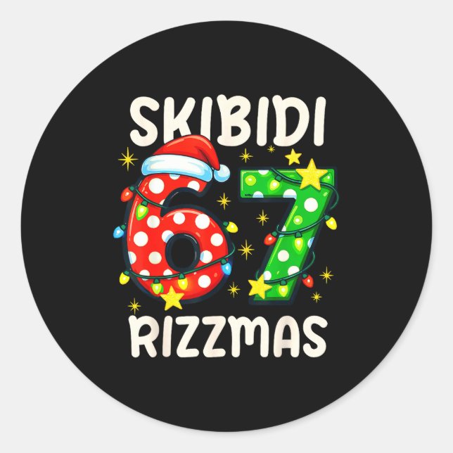 Skibidi 67 Rizzmas Funny Six Seven Meme Christmas  Classic Round Sticker (Front)