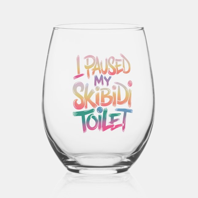 Skibidi Break Moment Stemless Wine Glass (Front)