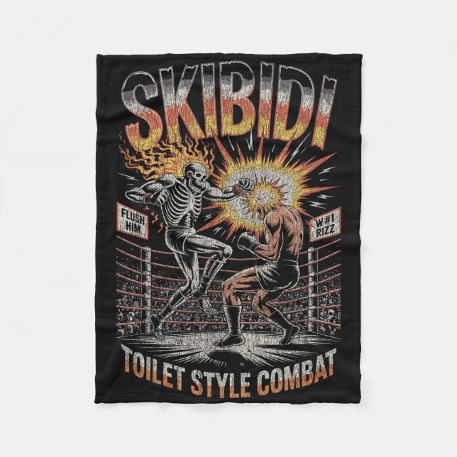 Skibidi Combat Skeleton Boxing Match Meme Explosio Fleece Blanket (Front)