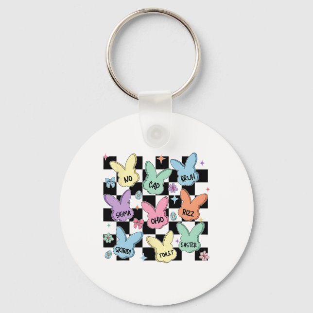 Skibidi Easter Egg Hunt Day Funny No Cap Rizz Meme Key Ring (Front)