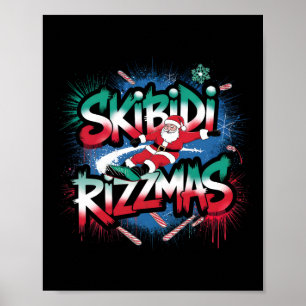 Skibidi Rizzmas Funny Christmas Snowboarding Santa Poster
