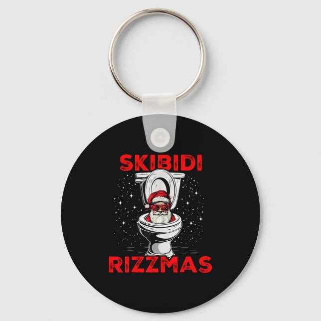 Skibidi Rizzmas Funny Santa Toilet White Elephant  Key Ring (Front)