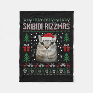 Skibidi Rizzmas Funny Silly Staring Cat Ugly Sweat Fleece Blanket