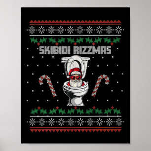 Skibidi Rizzmas Funny Toilet Santa White Elephant  Poster