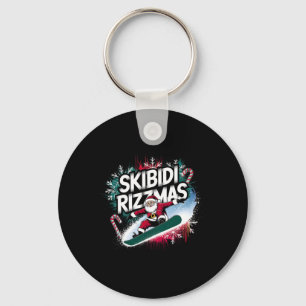 Skibidi Rizzmas Snowboarding Santa Funny Christmas Key Ring