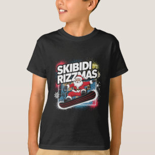 Skibidi Rizzmas Snowboarding Santa Funny Xmas Chri T-Shirt
