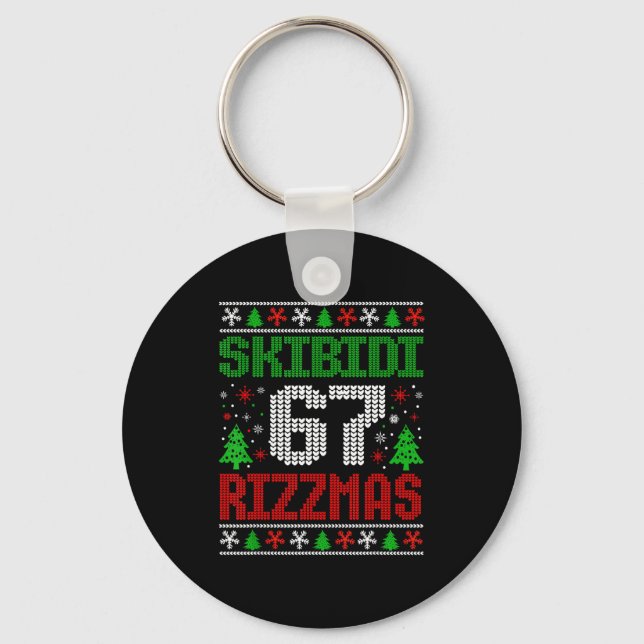 Skibidi Six Seven Rizzmas Funny Meme 67 Ugly Chris Key Ring (Front)
