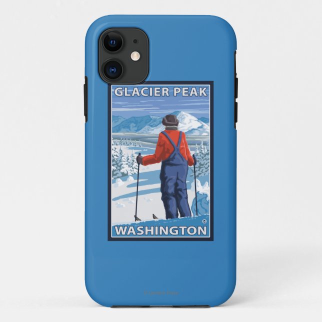 Skier Admiring - Glacier Peak, Washington Case-Mate iPhone Case (Back)