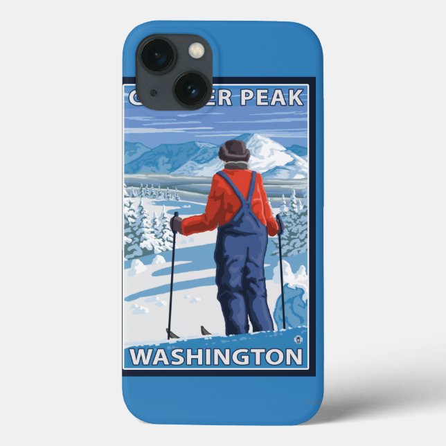 Skier Admiring - Glacier Peak, Washington Case-Mate iPhone Case (Back)
