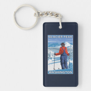 Skier Admiring - Glacier Peak, Washington Key Ring