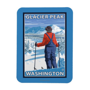 Skier Admiring - Glacier Peak, Washington Magnet